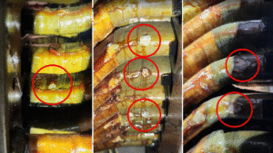 Múltiples puntos de daño en cinta de graduación de campo, que puede dar lugar a descargas en salida de ranura